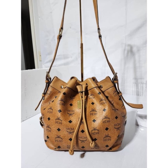 Authentic MCM Visetos Essential Drawstring Bucket Bag Cognac - Picture 16 of 16
